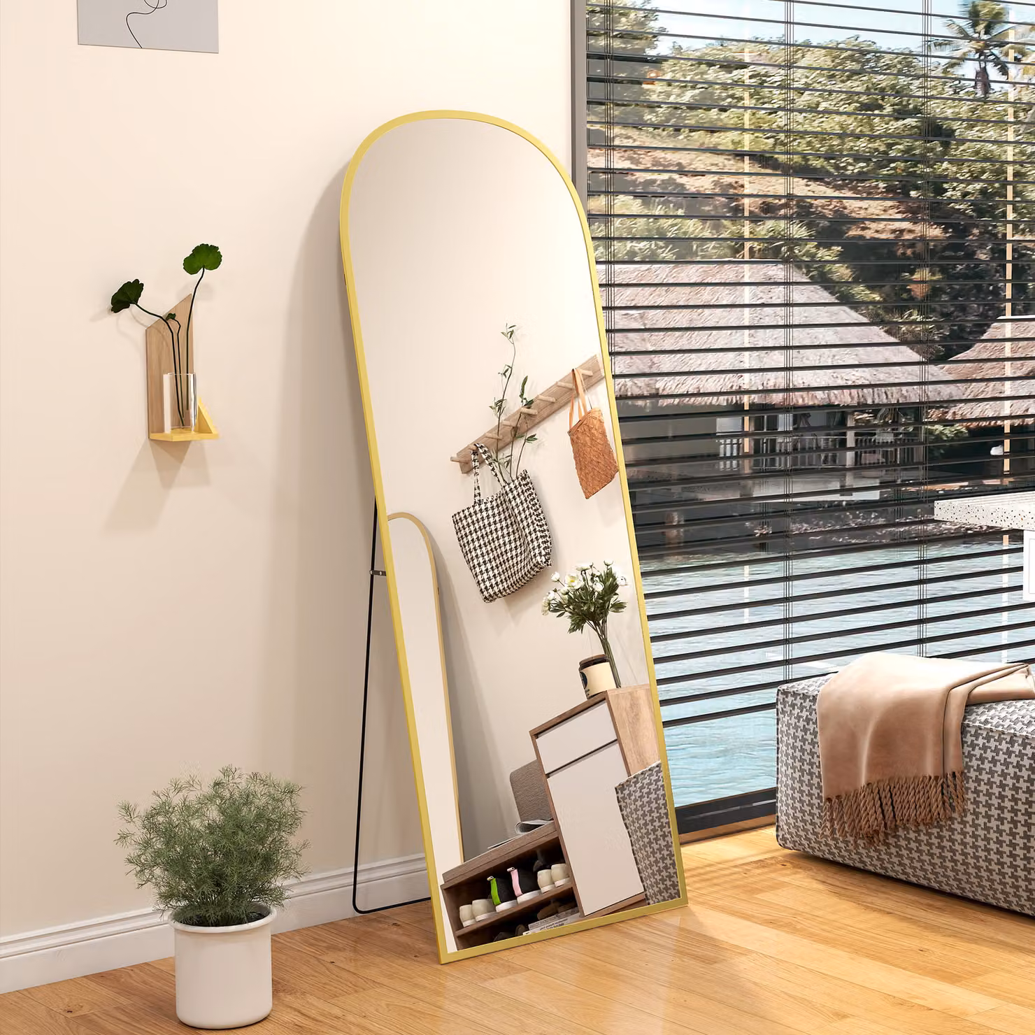 HOMCOM Modern Rectangular Freestanding Standing Mirror with Aluminium Frame, Gold, Height: 165 cm, Width: 60 cm – 6