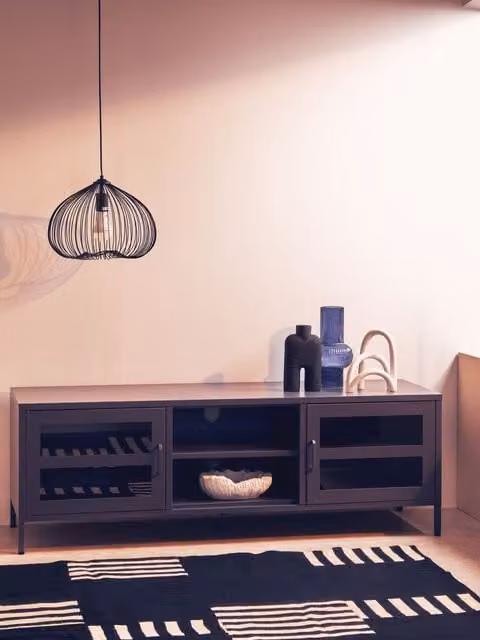 Orsina Industrial Two Door Metal Media Unit in Grey and White