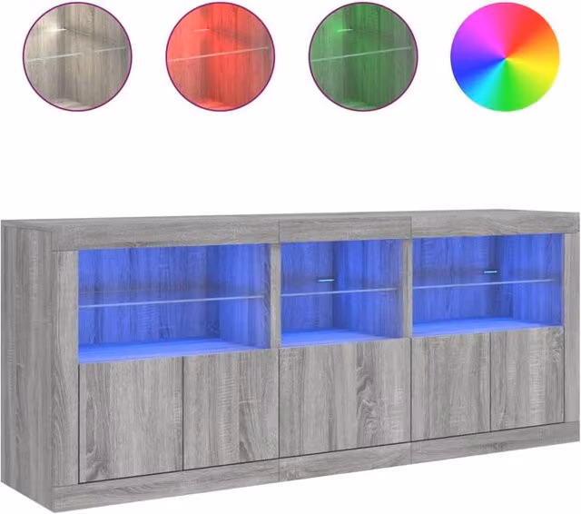 Berkfield Home Modern Grey Sonoma Sideboard with Integrated LED Lights, W: 162 cm, D: 37 cm, H: 67 cm