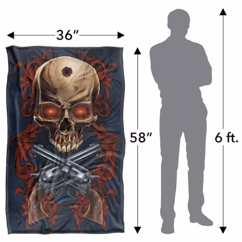 JQ Licensing Ba-Jp Skull and Pistols Super Soft Silky Touch Fleece Throw Blanket, Multicolour, W: 91 cm, D: 147 cm – 4