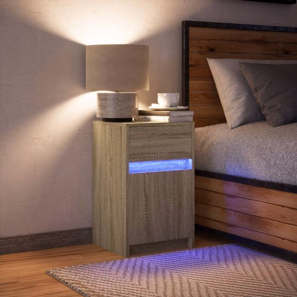 Berkfield Home Modern Bedside Cabinet with Integrated LED Lights in Sonoma Oak Light Brown, W/D/H: 38 x 34 x 61 cm – 2
