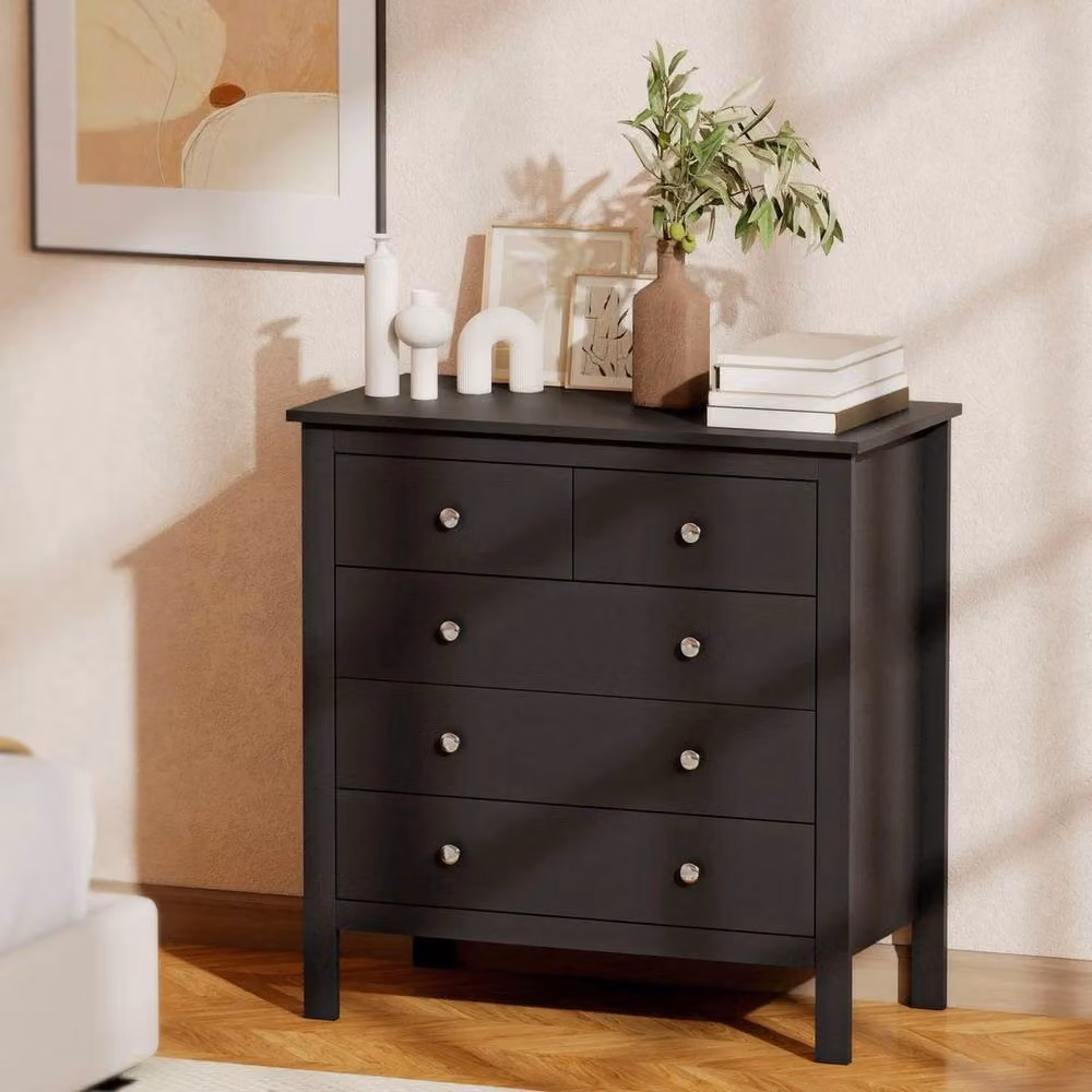 NESTLUNE Modern 5 Drawer Chest of Drawers in Black – 2
