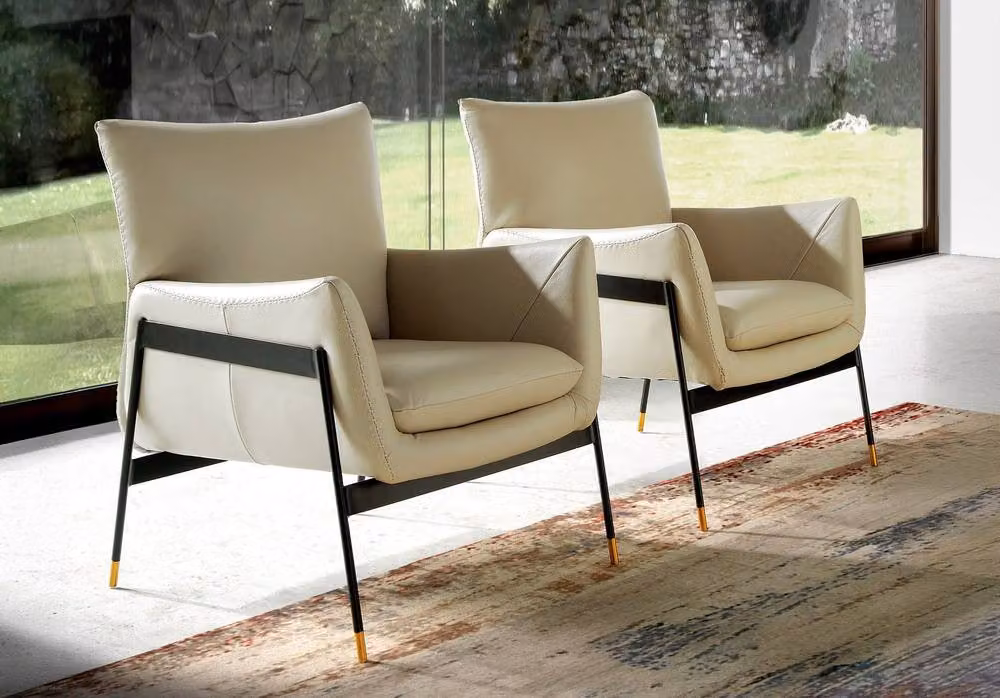 Angel Cerda Modern Tub Armchair in Beige Animal Print Leather with Gold and Black Metal Legs – 2