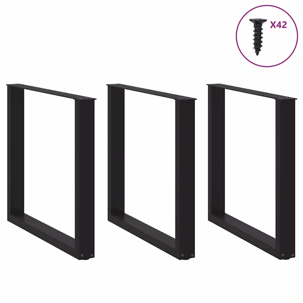 Berkfield Home U-Shaped Coffee Table Legs, 3 Piece Set, Black Steel, W: 80 cm, H: 72.5 cm – 2