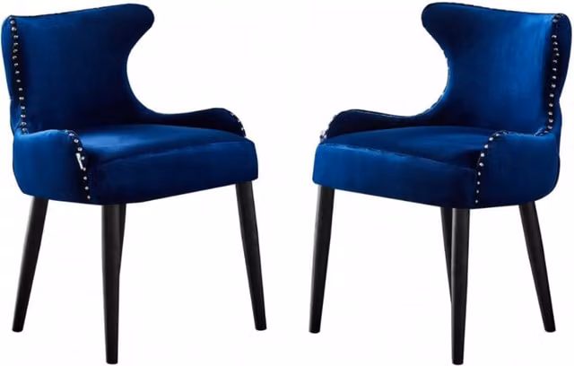 Life Interiors Set of 2 Oxford LUX Blue Velvet Upholstered Dining Chairs with Wood Frame