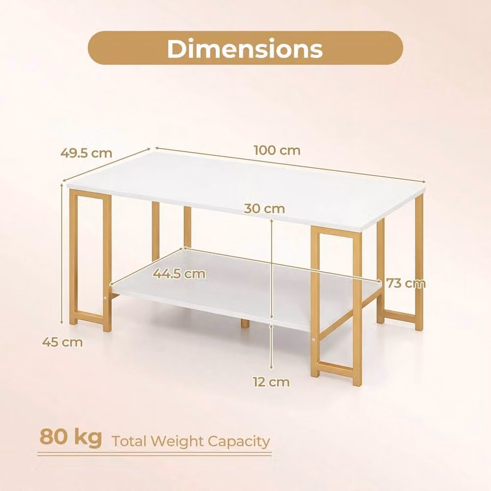 VOGREX Modern 2-Tier Square Metal Coffee Table in White, W/D/H: 49.5 x 73.0 x 49.5 cm – 2