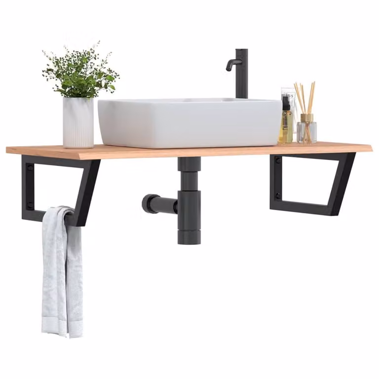 Berkfield Home Elegant Wall Mounted Basin Shelf in Brown Oak and Black Steel