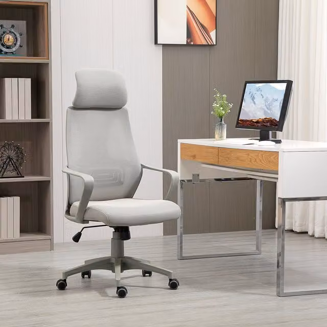 Vinsetto Grey Fabric Ergonomic Executive Office Chair with Headrest and Armrests