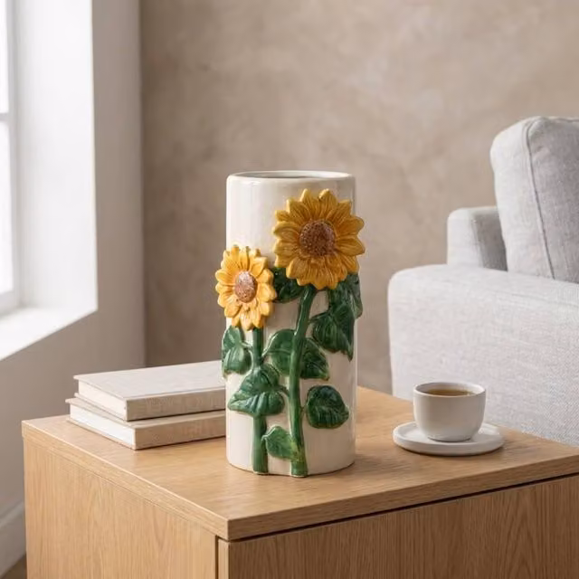 Garden Greatness Multicolour 3D Ceramic Sunflower Tabletop Vase H 21.7 cm x W 21.7 cm x D 11.3 cm