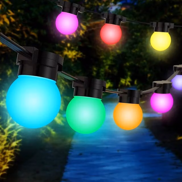 ENER-J RGB LED Festoon String Lights with 20 Frosted Globe Bulbs and Remote Control, Black, 13m, IP65 Outdoor Waterproof – 1