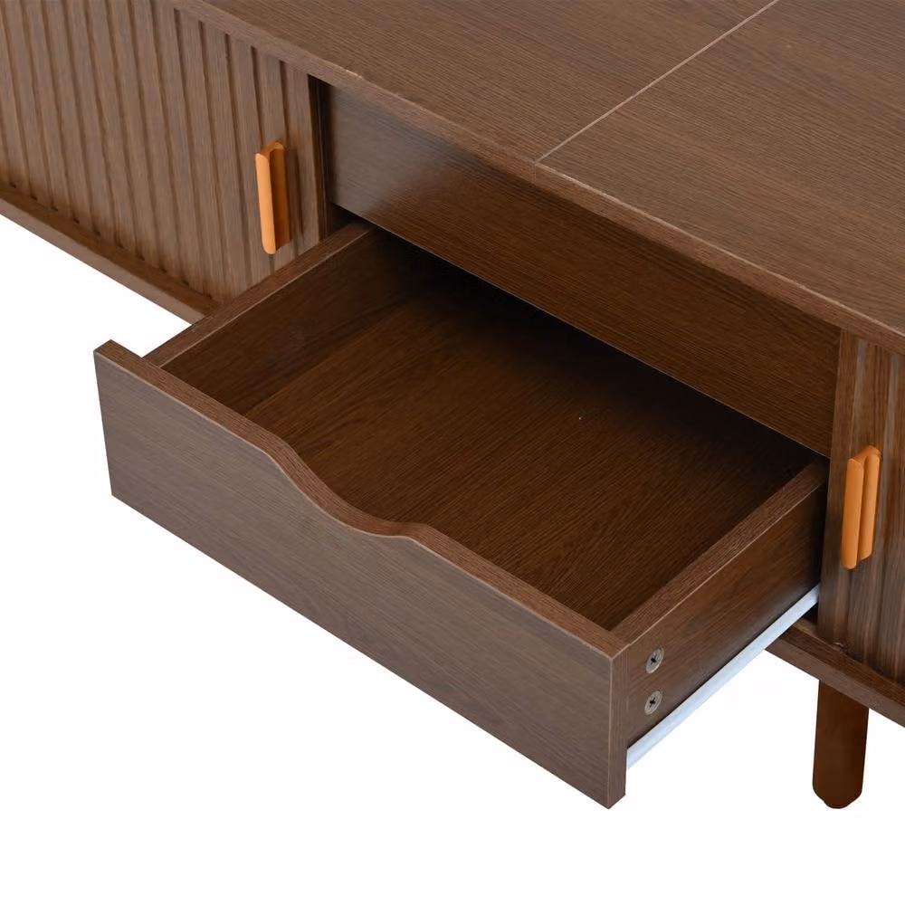 Matteo Oval TV Stand with 2 Drawers and Sliding Doors in Dark Oak and Walnut MDF – 3