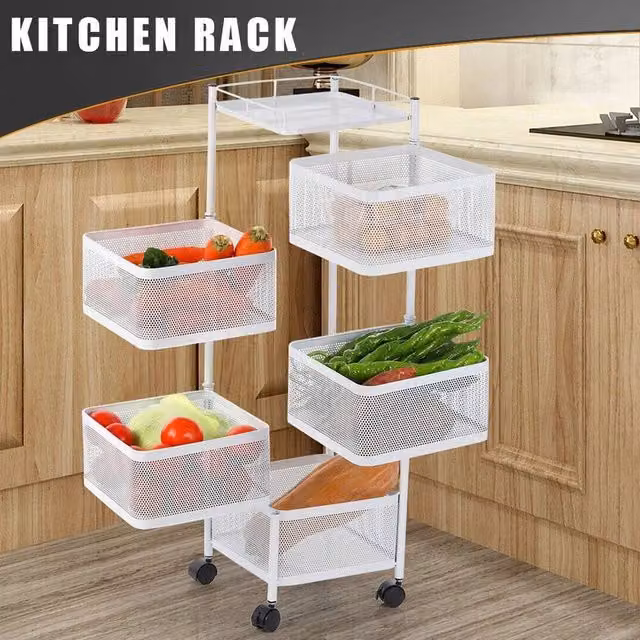 EONLION 6 Tier Rotating Kitchen Storage Trolley Cart in White – 1