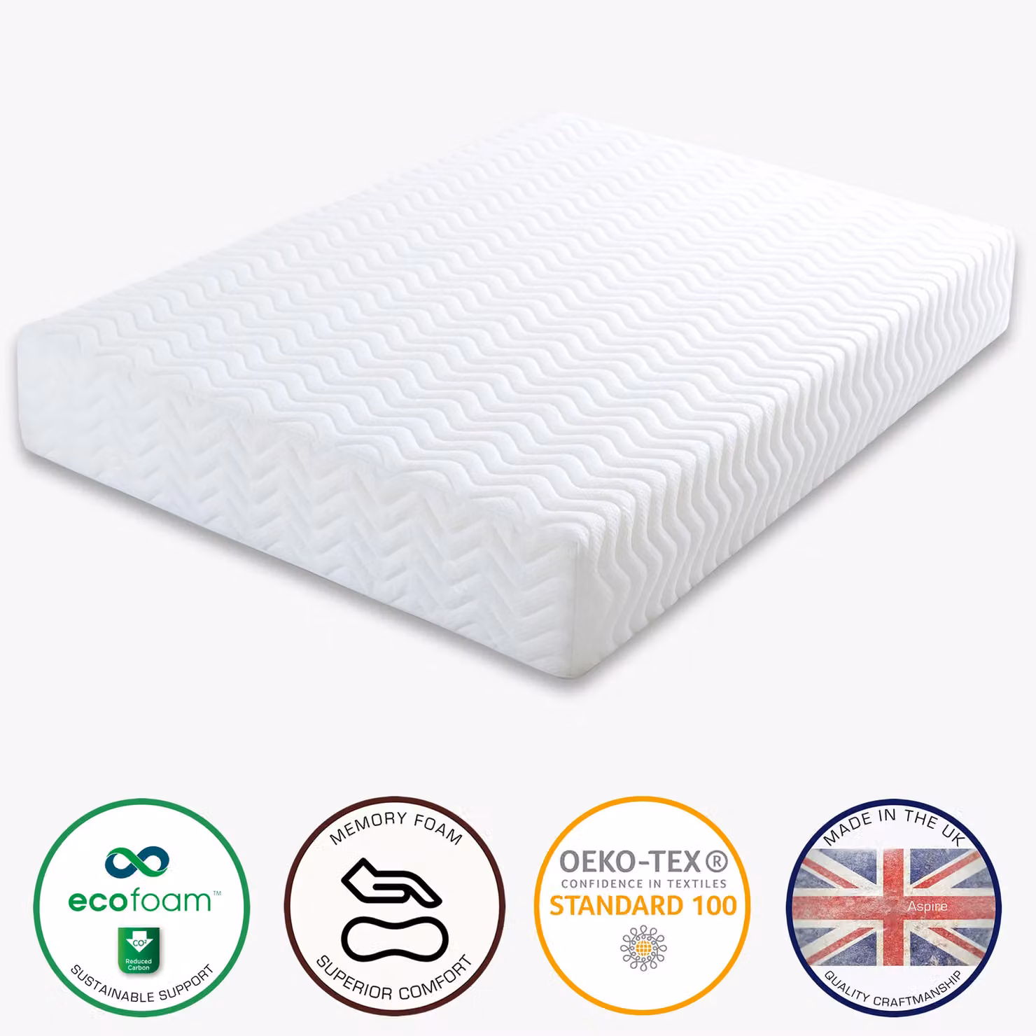 Aspire Kids Memory Foam Mattress with OEKO-TEX Fabric, White, Small Single – 2