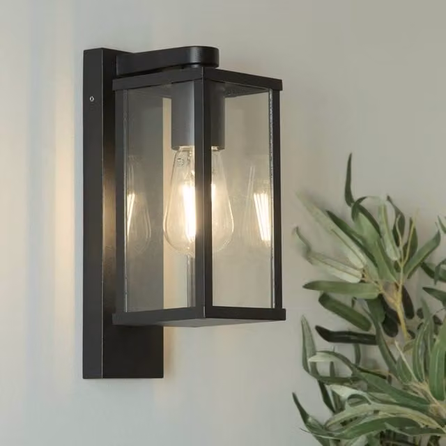 Lighting Collection Modern Black and Transparent Glass Outdoor Wall Lantern