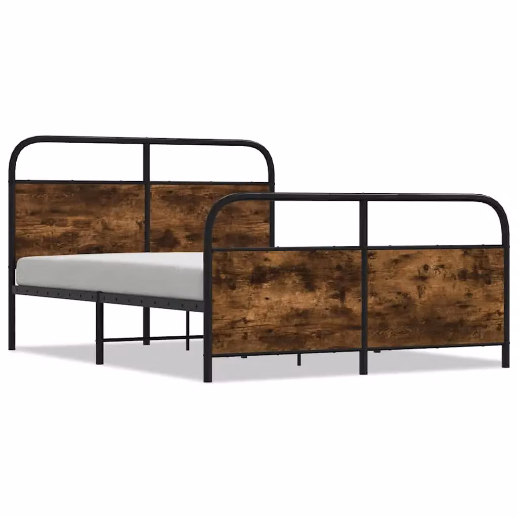 Berkfield Home Metal Bed Frame in Smoked Oak Brown, W/D/H: 140 x 190 cm – 2