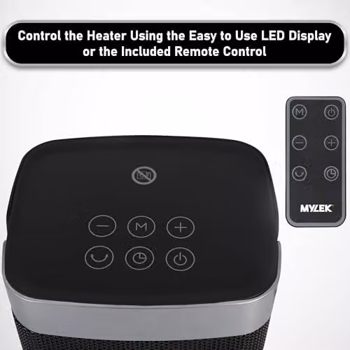 MYLEK 2000W Ceramic Fan Heater with Remote Control, Timer, Cold Mode and Tilt Protection, Silver and Black – 6