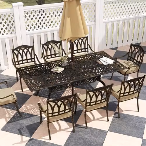 Outsunny 9 Piece Cast Aluminium Garden Dining Set in Bronze Tone – 8
