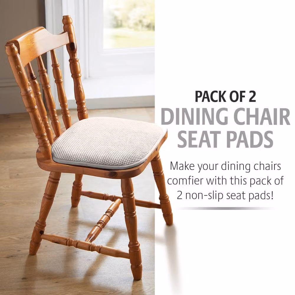 Coopers of Stortford Pack of 2 Memory Foam Dining Chair Seat Pads in Cream Chenille, W/D: 40 x 40 cm