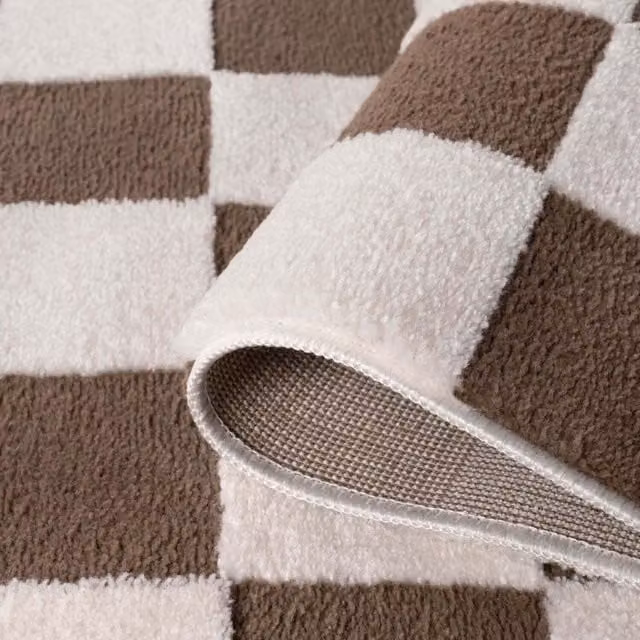 The Rugs Loft Checkerboard Design Textured Runner in Grey and Brown, W: 80 cm, L: 300 cm