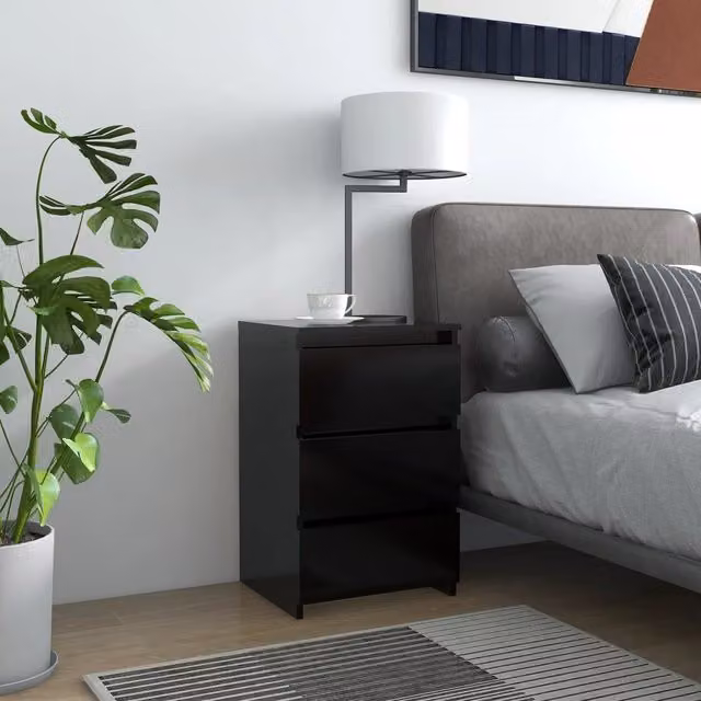 Berkfield Home Black Bed Cabinet in MDF, W/D/H: 40 x 35 x 62.5 cm