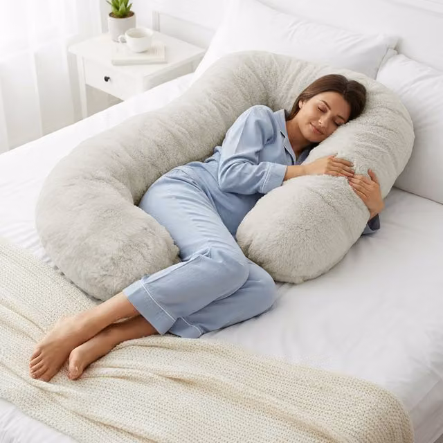 Sweet Dreams Alpine Faux Fur Body Pillow in Beige and Yellow