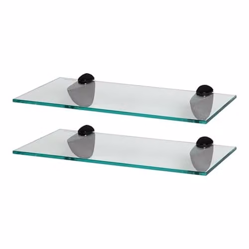 Harbour Housewares Set of 2 Floating Glass Bathroom Shelves in Black and Transparent, W/D/H: 40 x 13 x 13 cm – 1