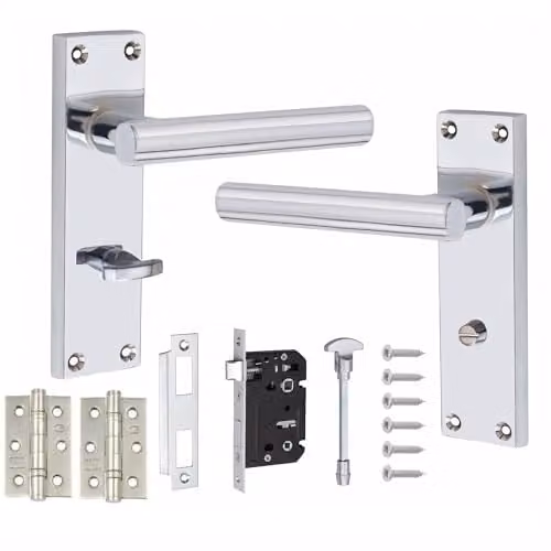 Golden Grace Long Backplate Victorian T-Bar Bathroom Door Handle Set in Polished Chrome – 1