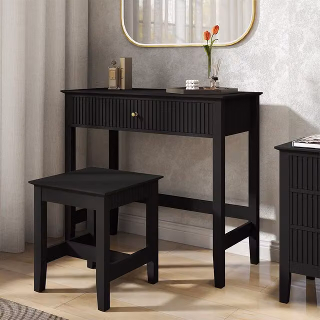 Melody Maison Hales Black Dressing Table and Stool Set in Black and Gold