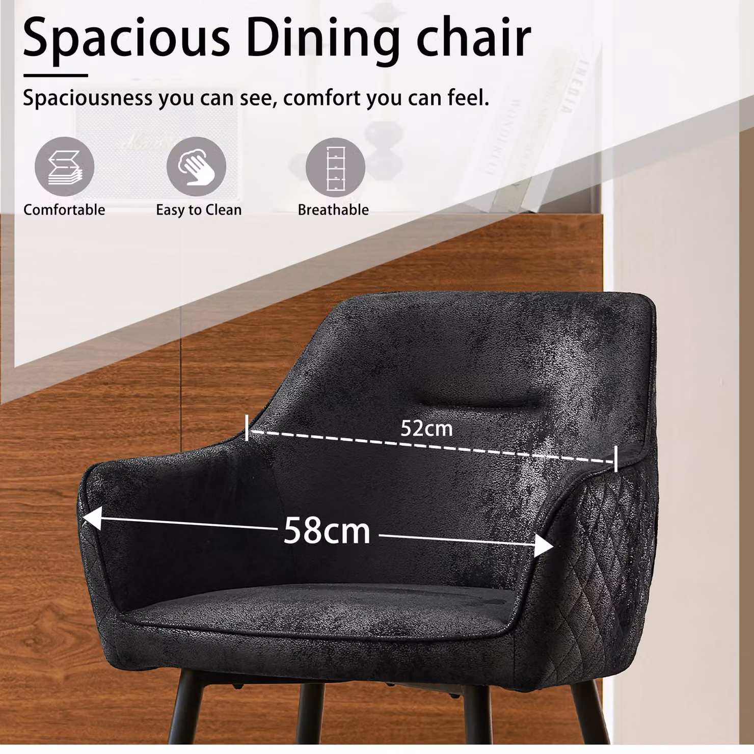 SONARA Set of 6 Modern Faux Suede Dining Chairs with X-Cross Metal Legs in Black – 6