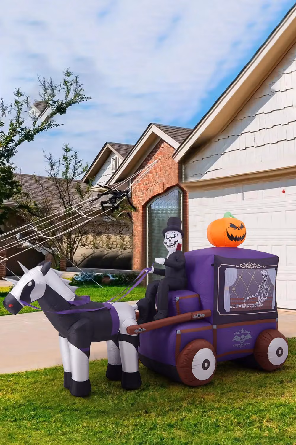 Living and Home Halloween Light-Up Inflatable Spooky Horse-Drawn Carriage Wagon, Multicolour and Purple, W: 335 cm, D: 110 cm, H: 200 cm – 2