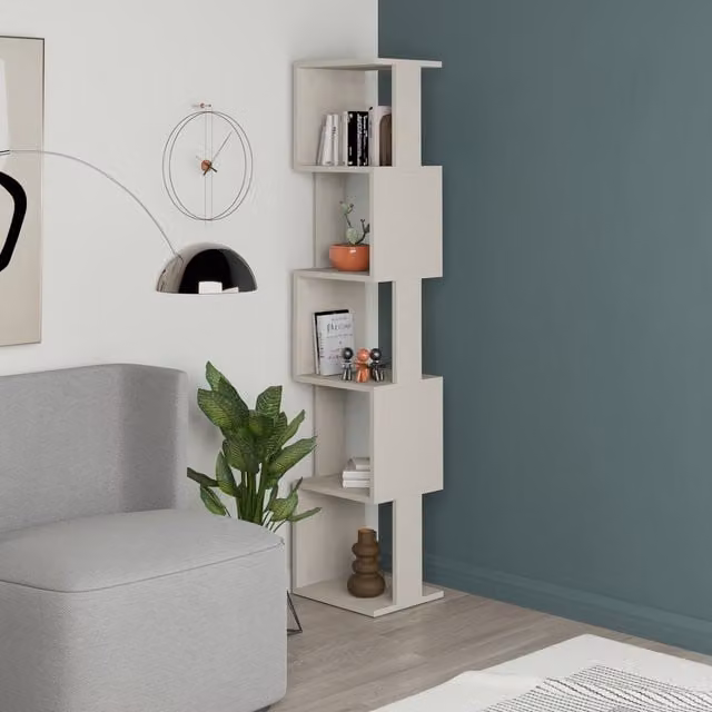 Decortie Piri Modern Five Tier Geometric Bookcase in Sandstone