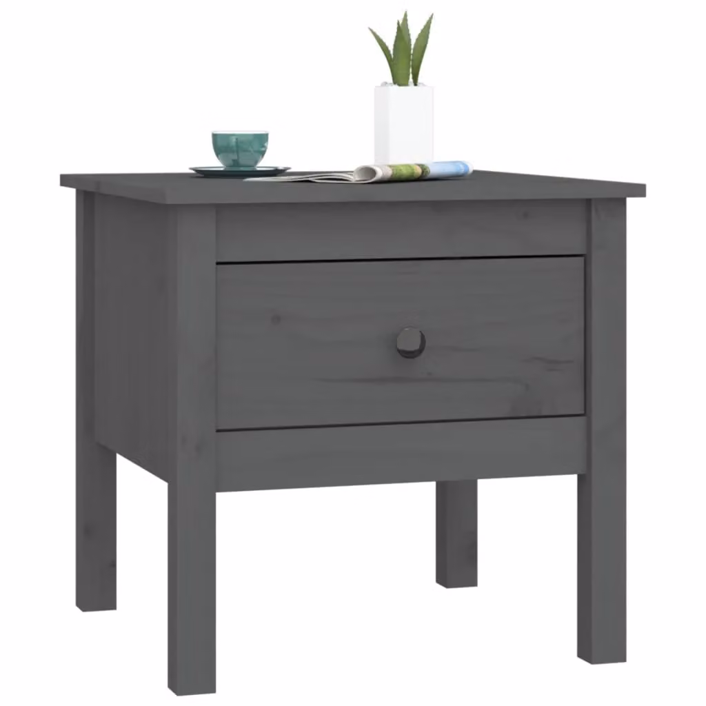Berkfield Home Grey Rustic Solid Pine Side Table W/D/H: 50 x 50 x 49 cm – 3