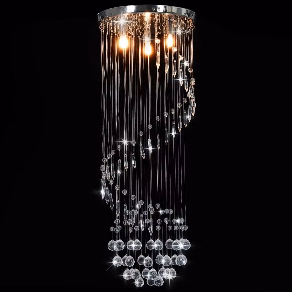 Berkfield Home Silver Chrome Ceiling Lamp with Transparent Crystal Beads and G9 Bulb Compatibility – 2