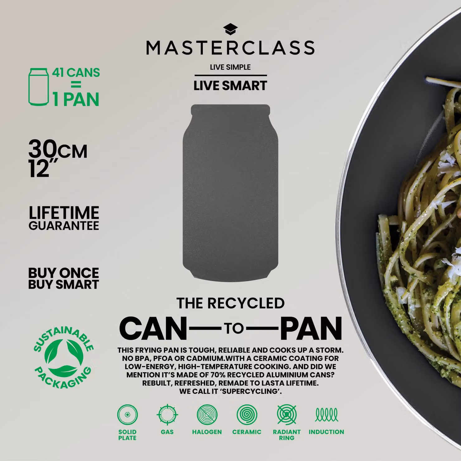 MasterClass Can-to-Pan 30cm Ceramic Non-Stick Aluminium Frying Pan in Grey – 6