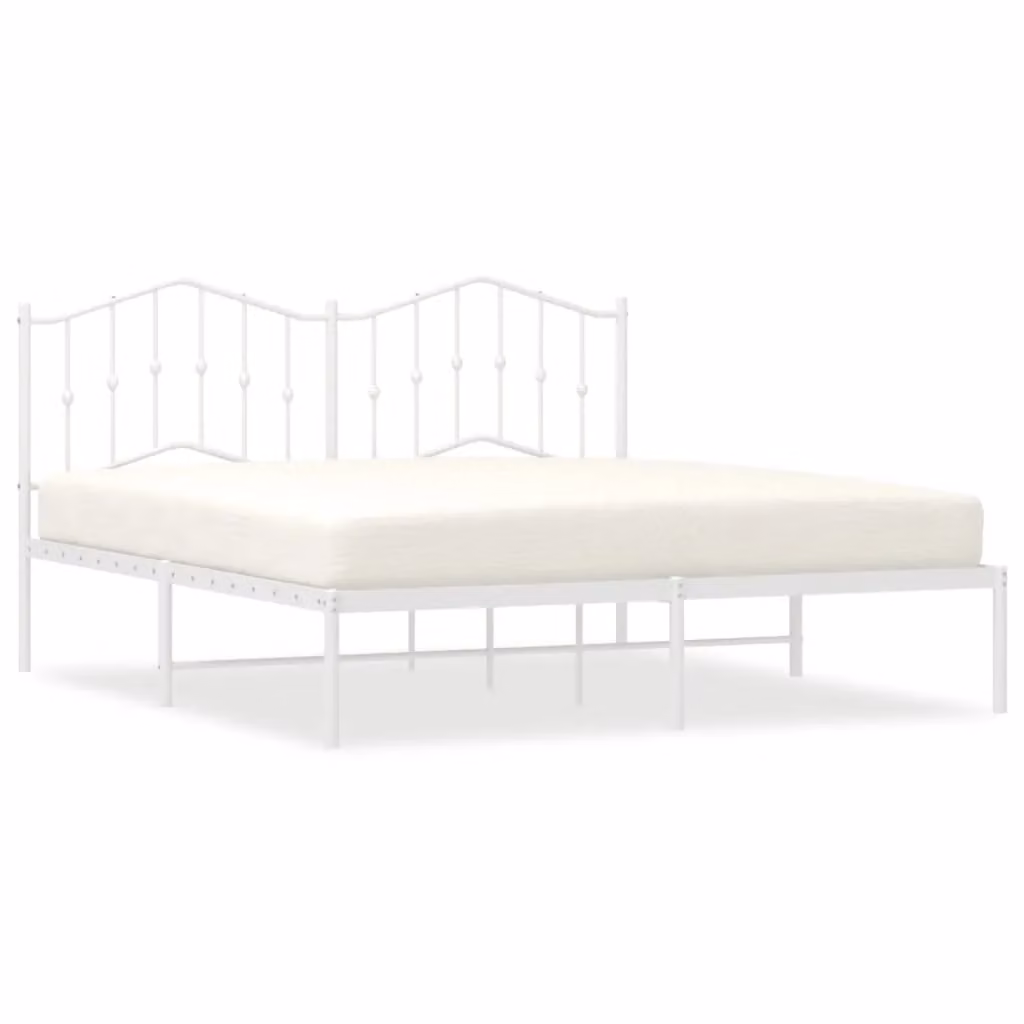 Berkfield Home Metal Bed Frame with Headboard in White, W/D/H: 160 x 200 cm – 2