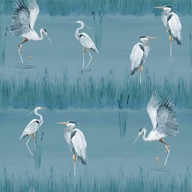 Arthouse Heron River Blue Nature Patterned Paper Wallpaper