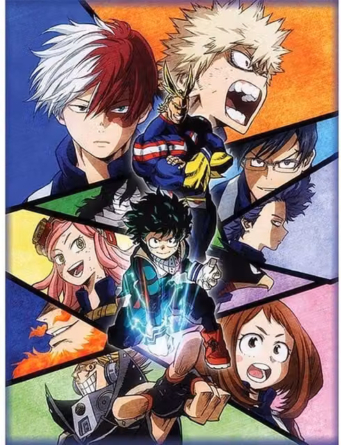 My Hero Academia Mosaic Characters Canvas Print, Multicolour Geometric Illustration