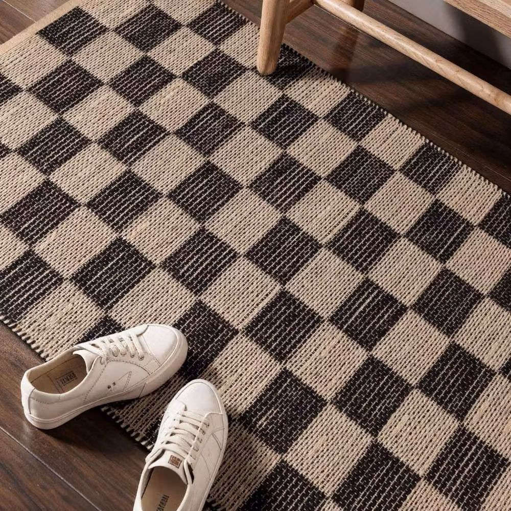 THE RUGS Rex Reversible Handloom Jute Checkerboard Rug in White and Black, W: 80 cm, L: 300 cm – 4