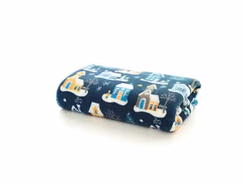 Deyongs Festive Village Reversible Sherpa Fleece Throw Blanket, Navy Blue, W/D/H: 140 x 180 cm – 1