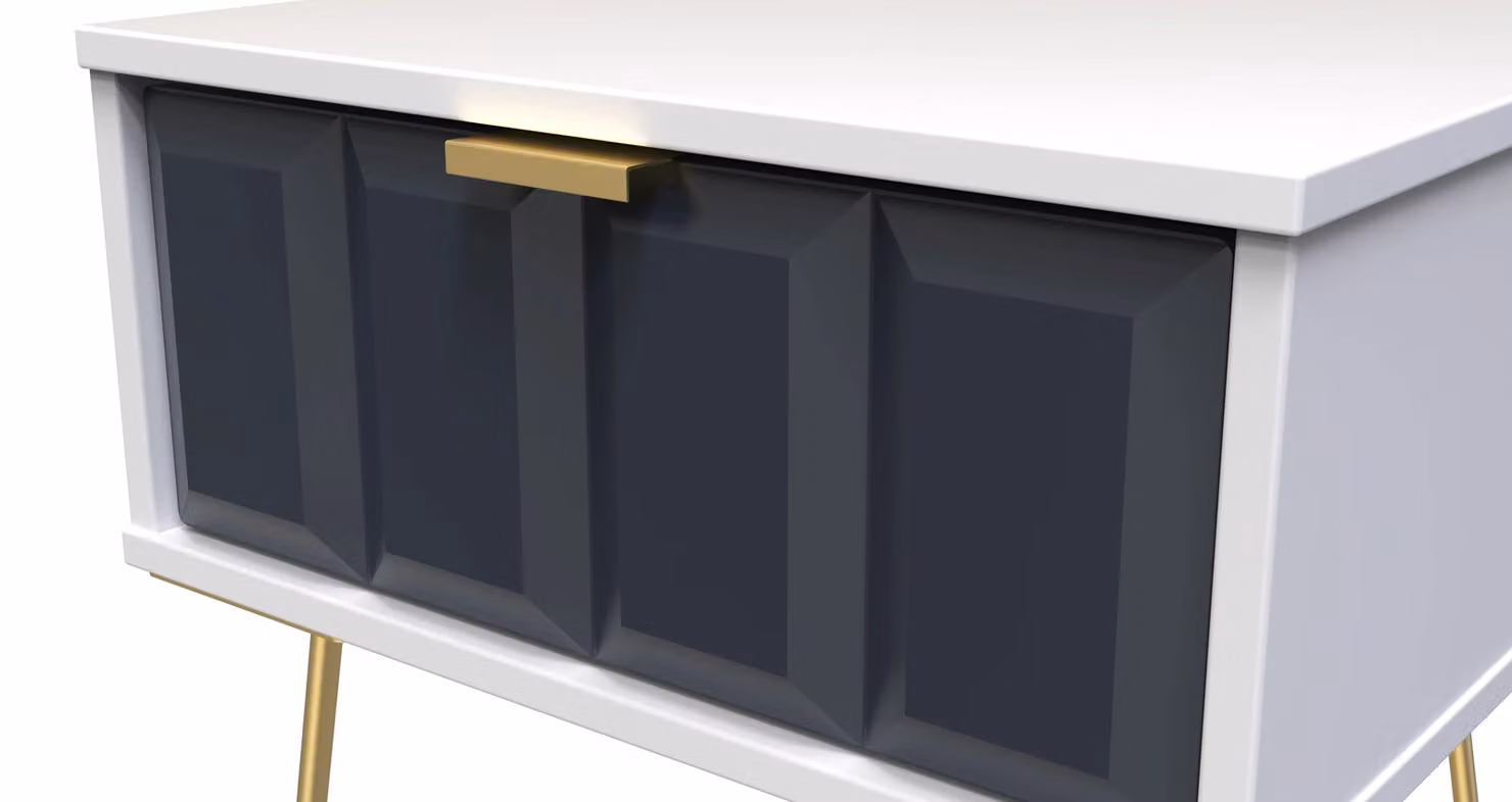 Ready Assembled 2 U Metro 1 Drawer Bedside Table in Dark Blue and Gold – 3