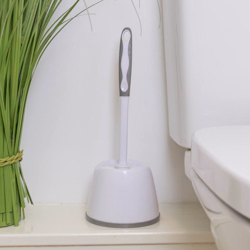 JVL Freestanding Toilet Brush and Holder Set in Grey and White – 2
