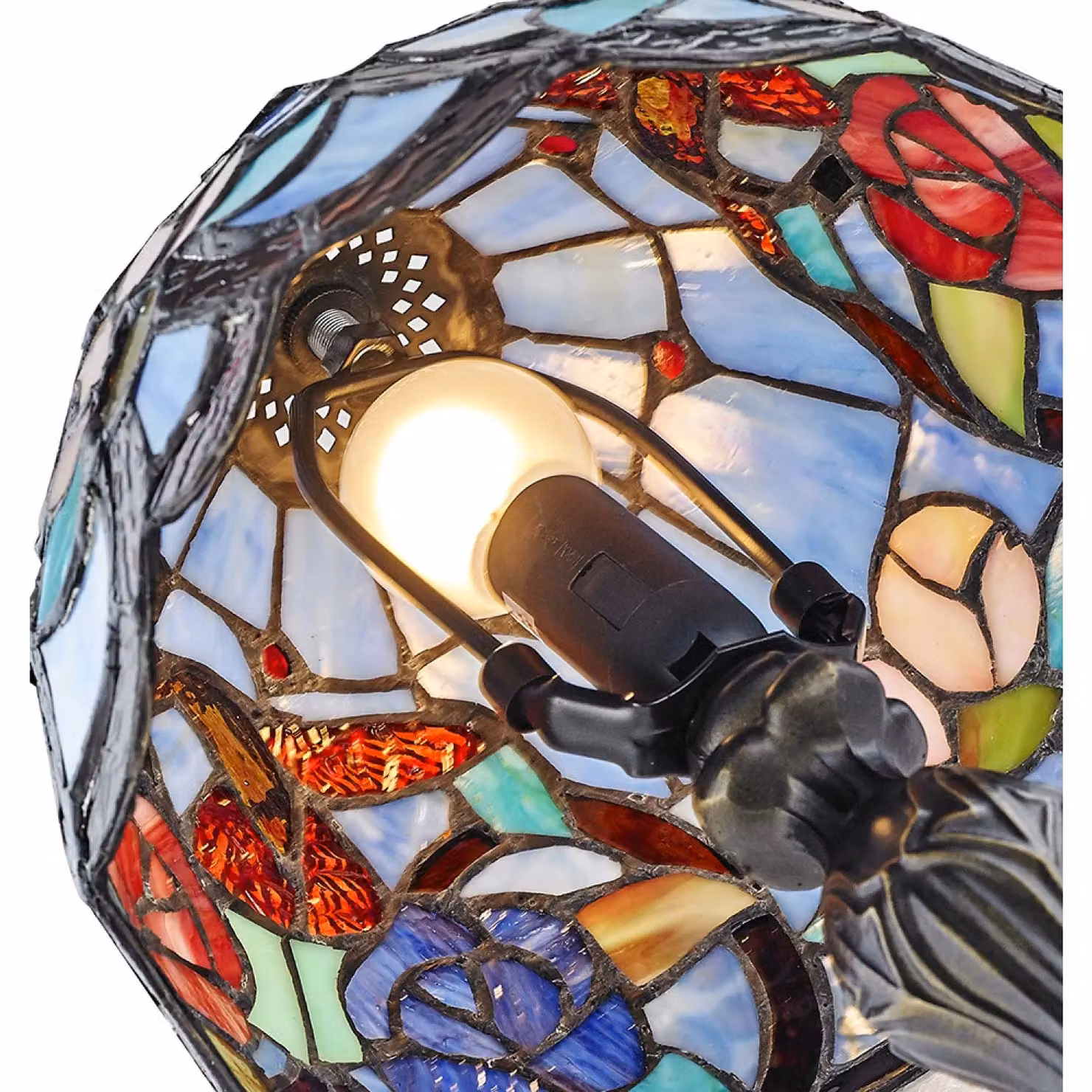 Happy Homewares Humming Bird Tiffany Table Lamp with Multicolour Stained Glass Shade and Bronze Base – 3