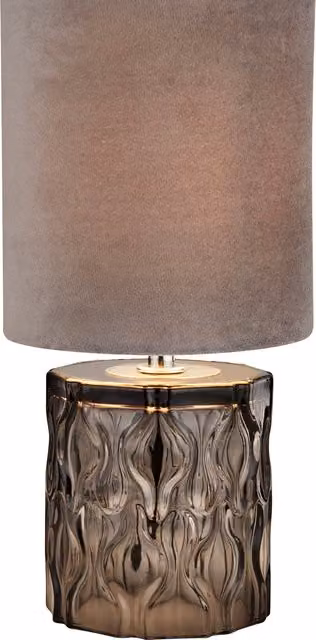 Smoked Glass Table Lamp with Grey Velvet Fabric Shade