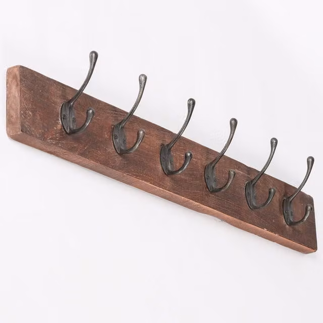 Glasstone 6 Hook Rustic Wooden Coat Hanger in Brown, W: 80.5 cm