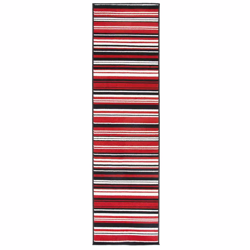 Bravich LTD Two Tone Striped Hallway Runner Rug in Red, Non Slip Low Pile, W: 60 cm, L: 720 cm – 3