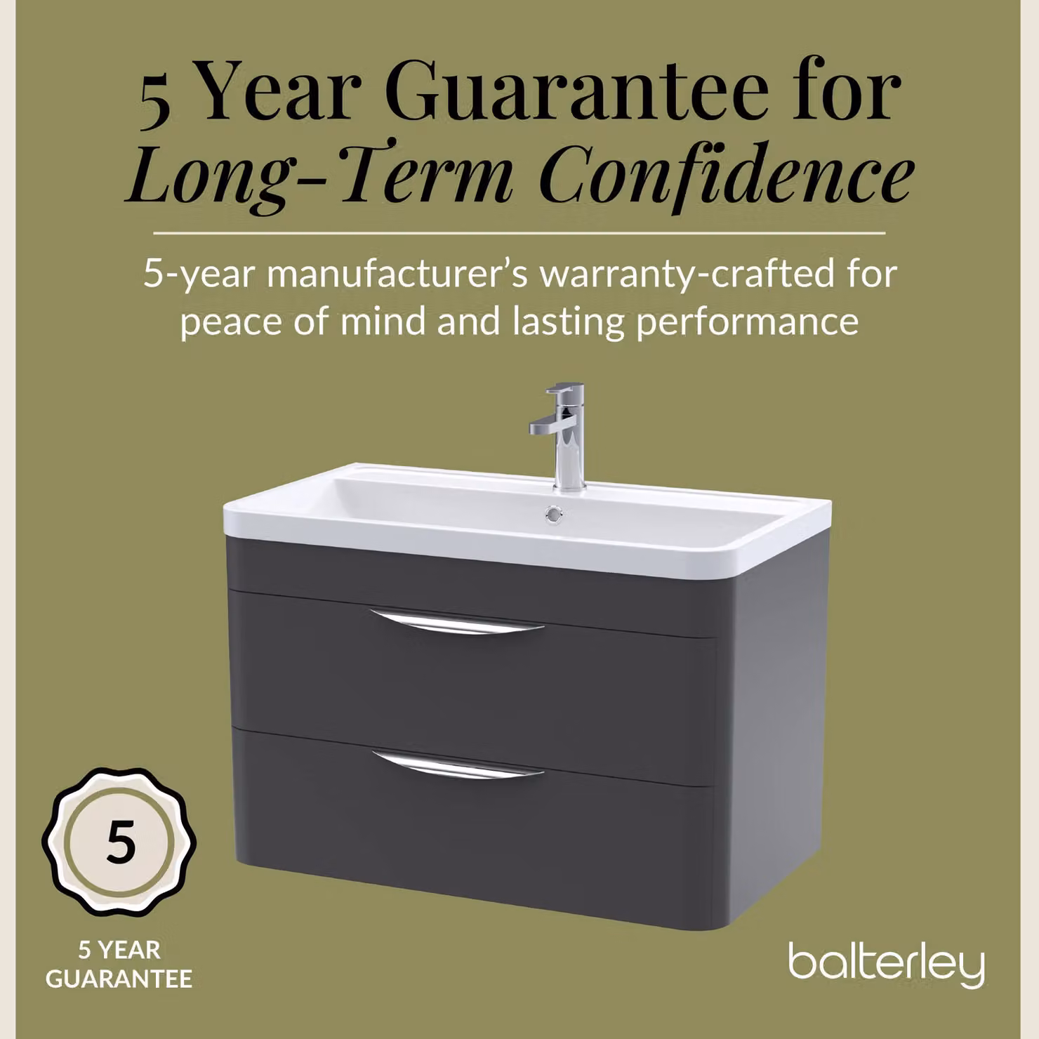 Balterley Contemporary Wall Hung 2 Drawer Bathroom Vanity Unit, Dark Grey, Width: 81 cm – 3