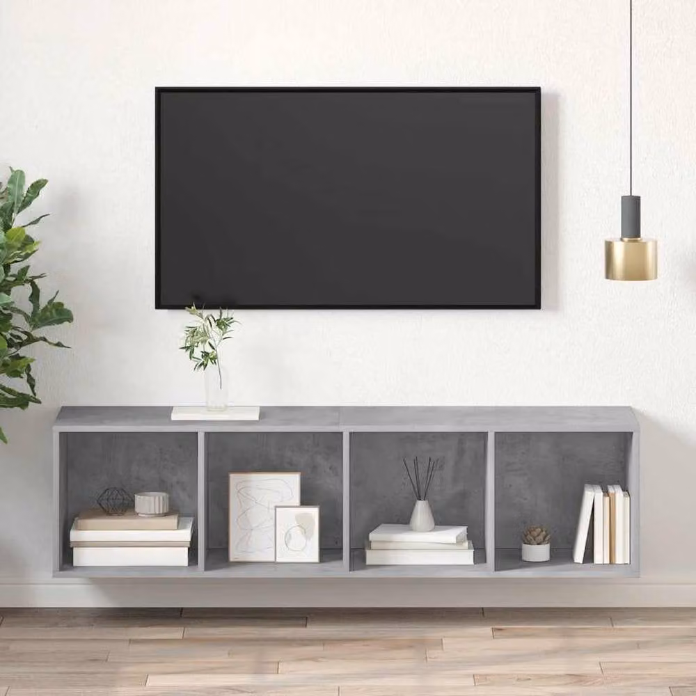 Berkfield Home Wall-mounted TV Cabinet in Concrete Grey, W/D/H: 37 x 37 x 142.5 cm – 1