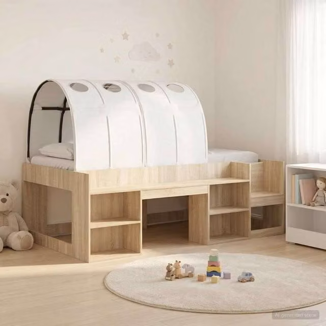 Berkfield Home 3-Piece Childrens Bed with Tunnel in Brown and White Sonoma Engineered Wood