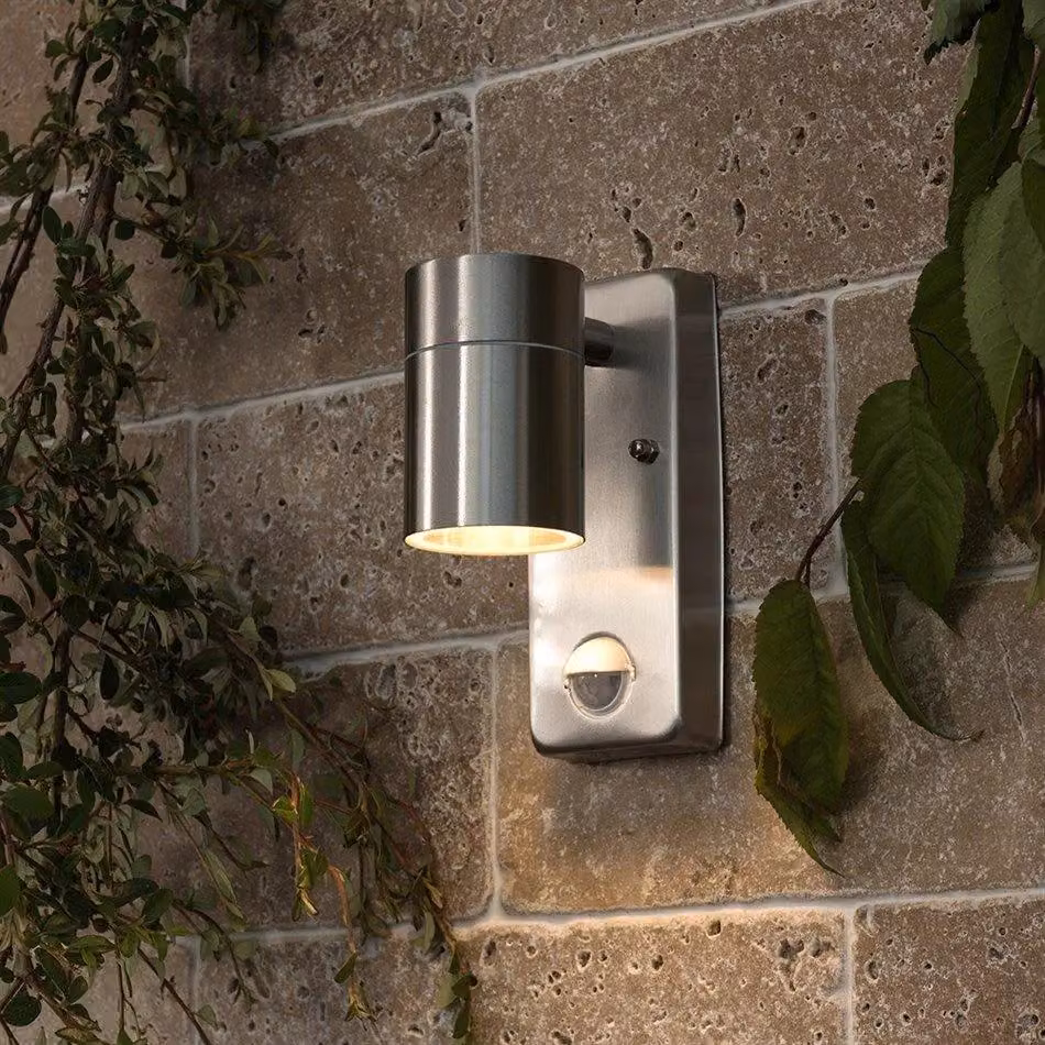 ValueLights Barrow Silver Stainless Steel Outdoor Wall Downlight with PIR Motion Sensor, IP44 Rated, Mains Wired – 4