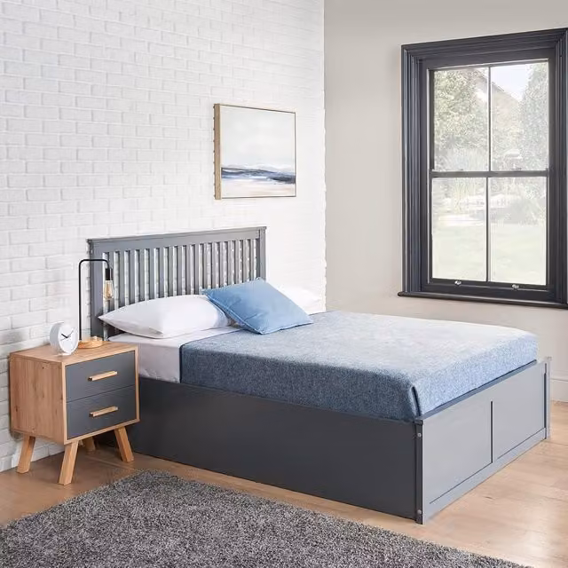 Home Treats Grey MDF Ottoman Bed with Hybrid Mattress, W/D/H: 180 x 200 cm